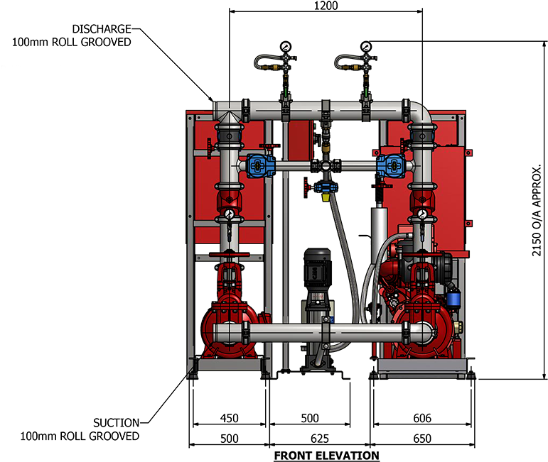 Dual Diesel/electric Fire Hydrant Booster Pump Front - Fire Hydrant Booster Cad (800x702), Png Download