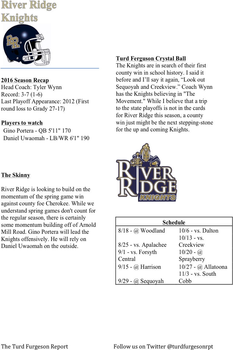 The Turd Furgeson Report's Cherokee County Football - River Ridge High School (994x1350), Png Download
