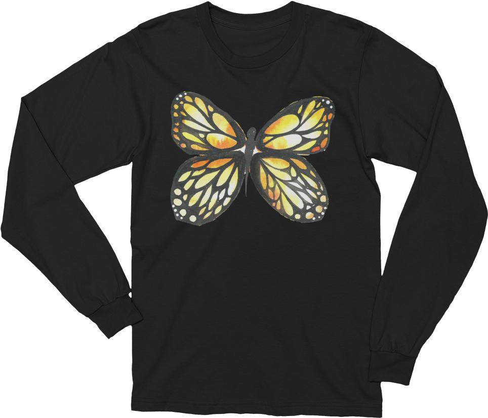 Black & Yellow Butterfly Long Sleeve T-shirt Unisex - 80 Years Old T Shirt (1000x1000), Png Download