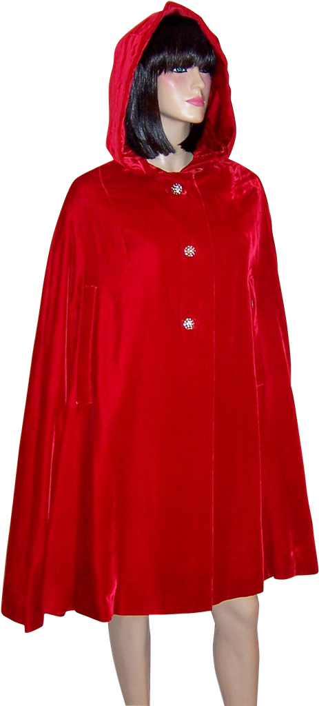 1950's Vintage, Cherry Red Velvet Hooded Evening Cape - Cape (1023x1023), Png Download