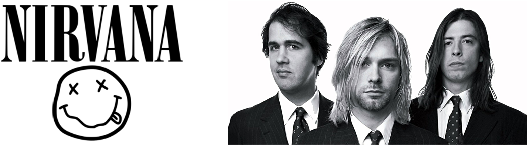 Browse Nirvana T-shirts, Clothing And Accessories - Nirvana Kurt Cobain David Grohl And Krist Novoselic (1130x288), Png Download