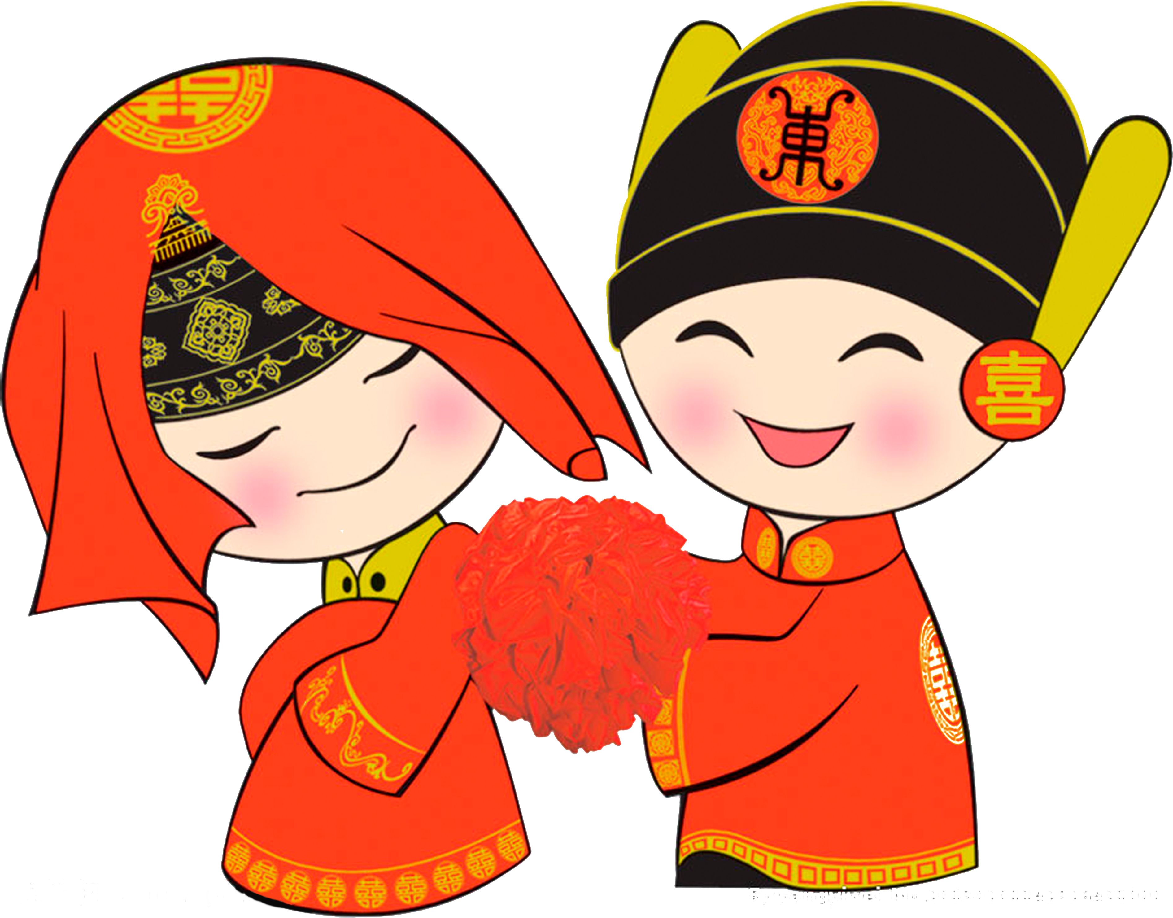 Image Library China Chinese Marriage Couple Monkey - Chinese Bride And Groom Cartoon (5000x5000), Png Download