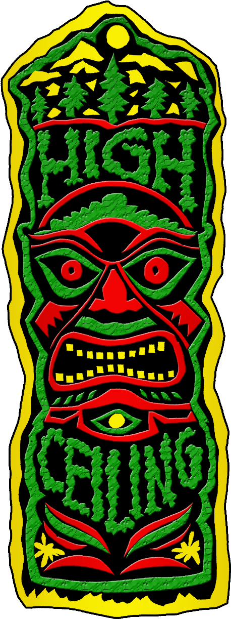 Sticker 2008 Tiki Logo Red, Green, Gold W- Black Behind - Illustration (526x1274), Png Download