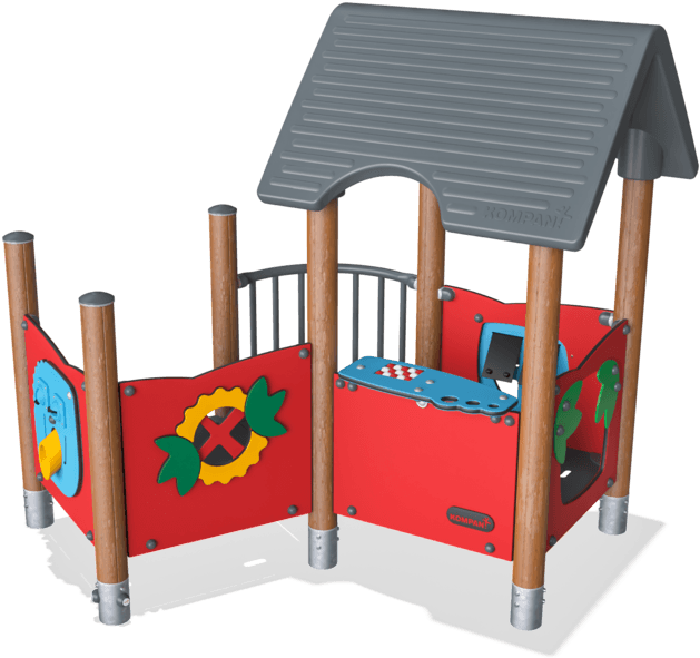 Playhouse With Balcony, Wood Posts - Playset (640x603), Png Download
