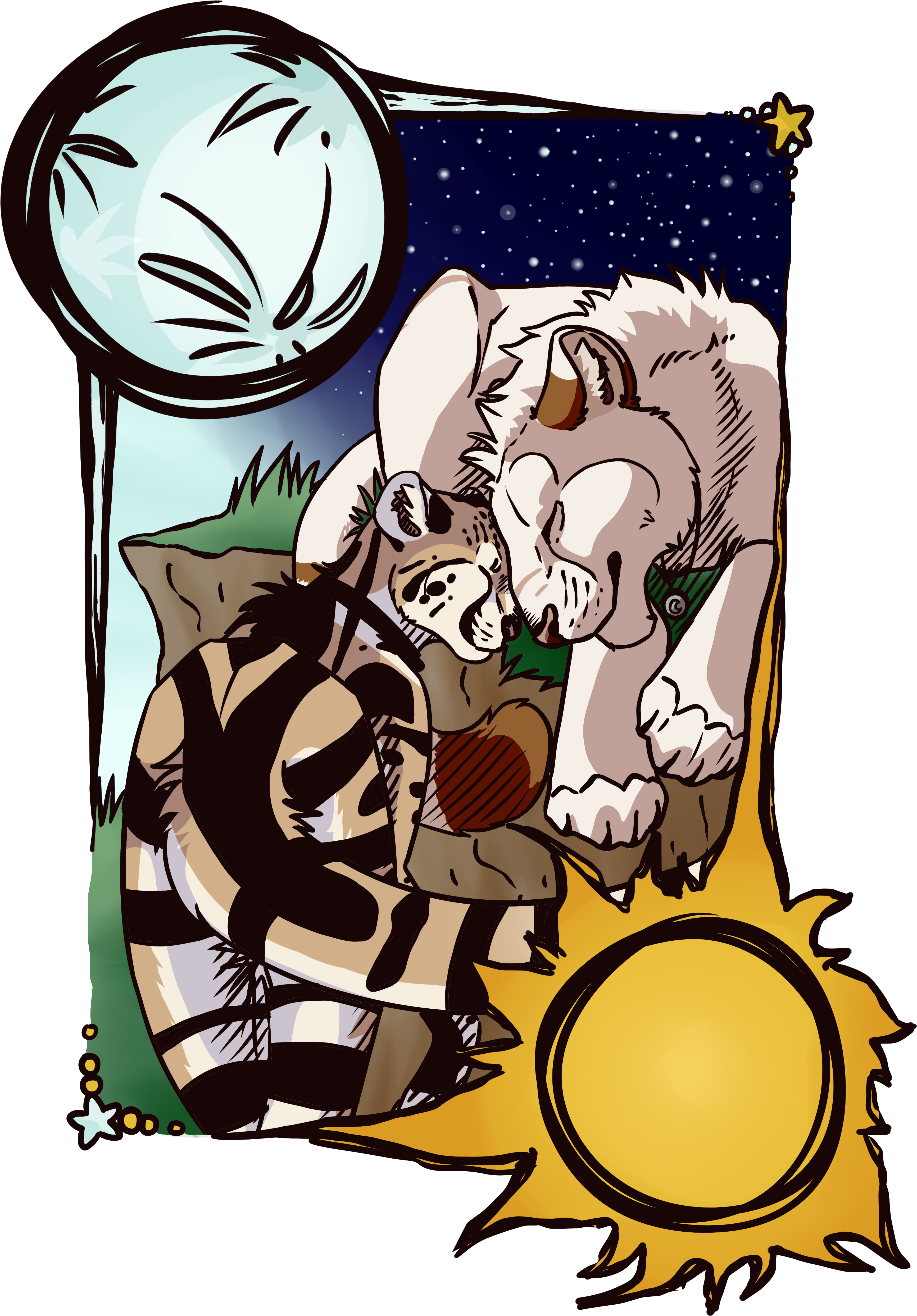 Sun And Moon - Cartoon (3486x4999), Png Download