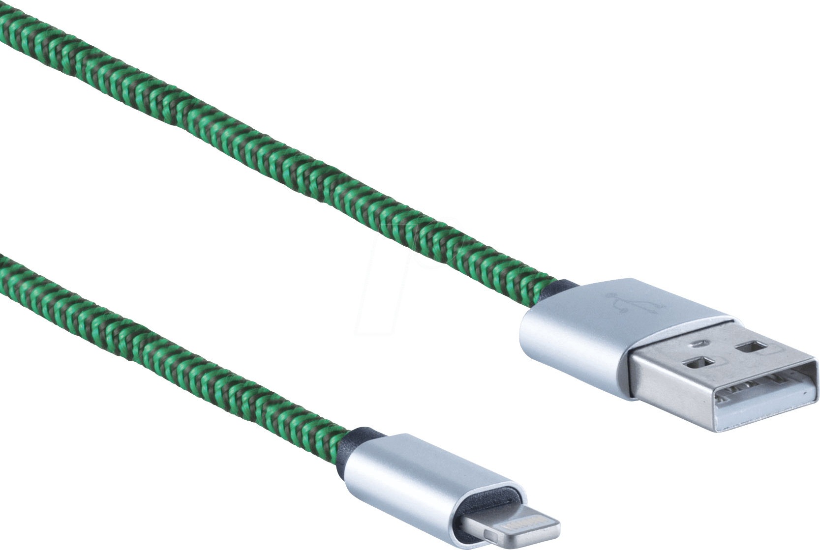 Usb A Connector > Lightning Connector, Nylon, Green, - Usb Cable (1667x1119), Png Download