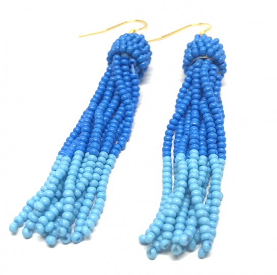 Long Blue Tassel Earrings - Crochet (790x540), Png Download
