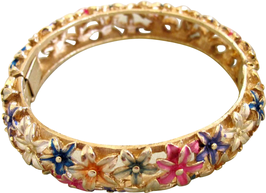 Half Price Kramer Enamel Flower Bangle Bracelet During - Bangle (988x988), Png Download
