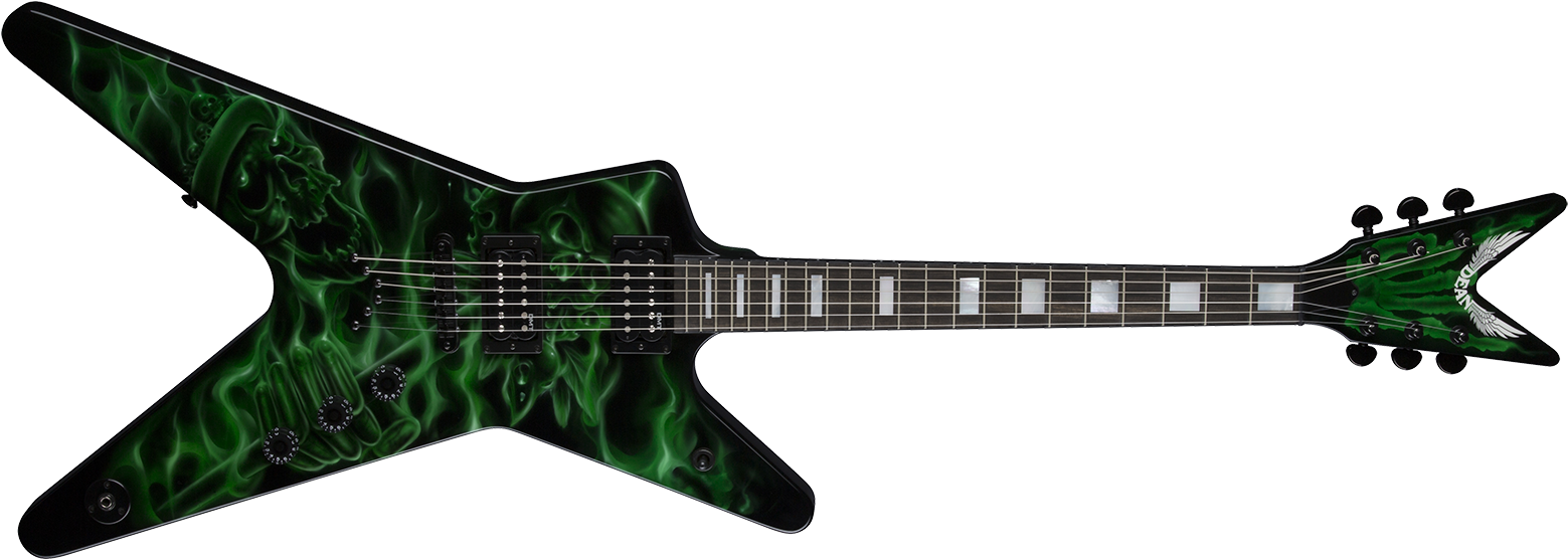 Usa Ml Airbrush Green Skulls & Flames - Dean Ml Switchblade Floyd Hsh (1600x600), Png Download
