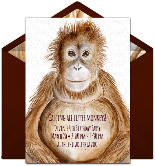 Baby Monkey Portrait Online Invitation - Golden 10th Birthday Invitation (650x650), Png Download