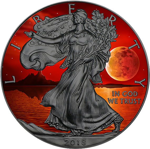 2018 Super Blue Blood Moon 1 Oz Fine Silver American - 1 Oz Silver American Eagle 2018 (610x610), Png Download