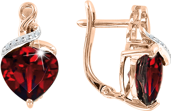 Earrings In Red Gold Of 585 Assay Value With Garnet, - Earrings (711x479), Png Download