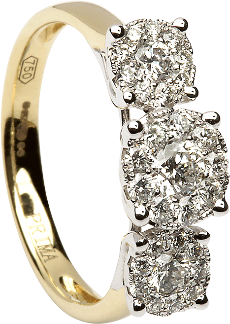 Sterling Silver And Gold Plate Three Stone Microset - Engagement Ring (1000x1000), Png Download