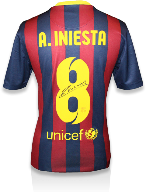 Png Free Andres Iniesta Signed Home Shirt In Stadium - Unicef (650x665), Png Download