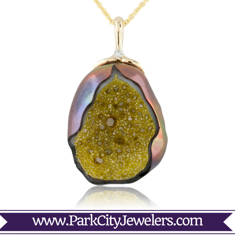 Limited Edition Created Druzy And Pearl Necklace - Gold Ring Colour Stone (800x800), Png Download