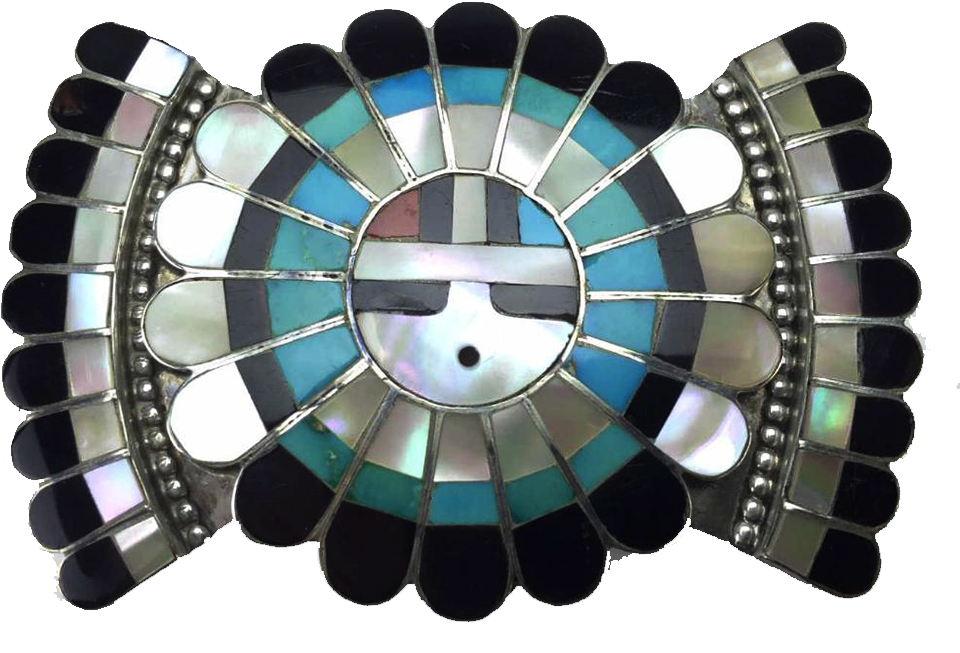 Jose & Dora Massie Zuni Sunface Silver Belt Buckle - Circle (1000x1000), Png Download