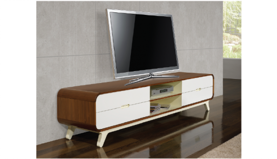 White And Walnut Tv Unit (560x560), Png Download