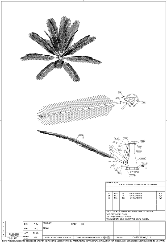 Camouflaged Communication Tower Artificial Palm Tree - Drawing (708x1027), Png Download