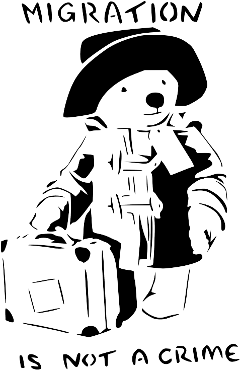 Banksy Clipart Cat - Paddington Bear Immigration Is Not A Crime (486x750), Png Download