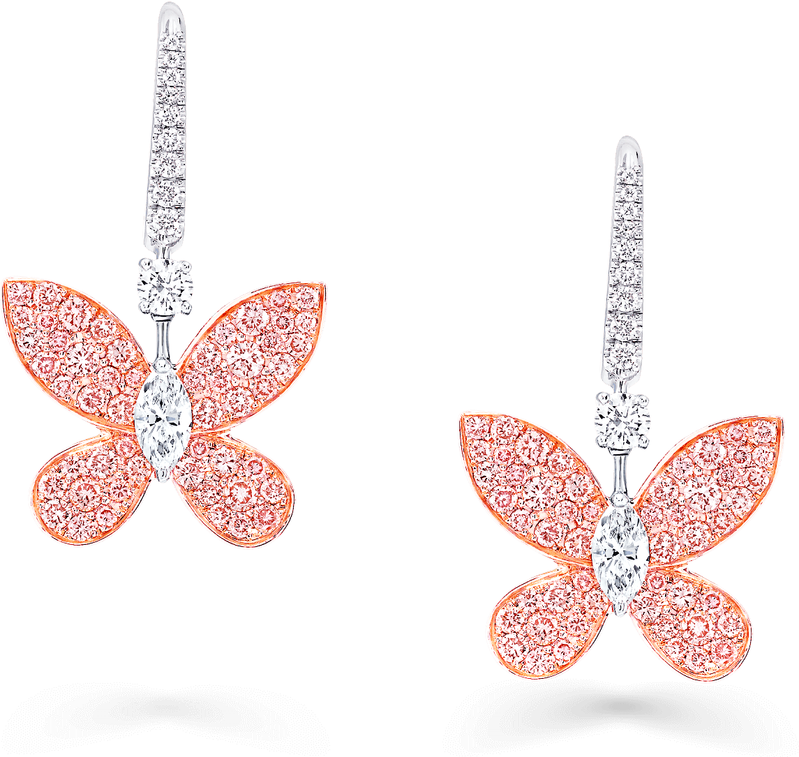 Pavé Butterfly Drop Earrings, Pink And White Diamond - Brush-footed Butterfly (2000x2000), Png Download