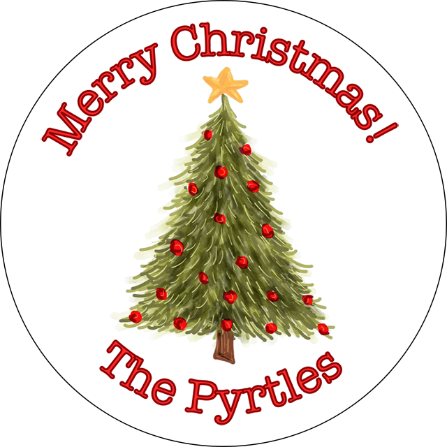 Watercolor Christmas Tree Round Gift Sticker - Rakyat Merdeka (640x640), Png Download