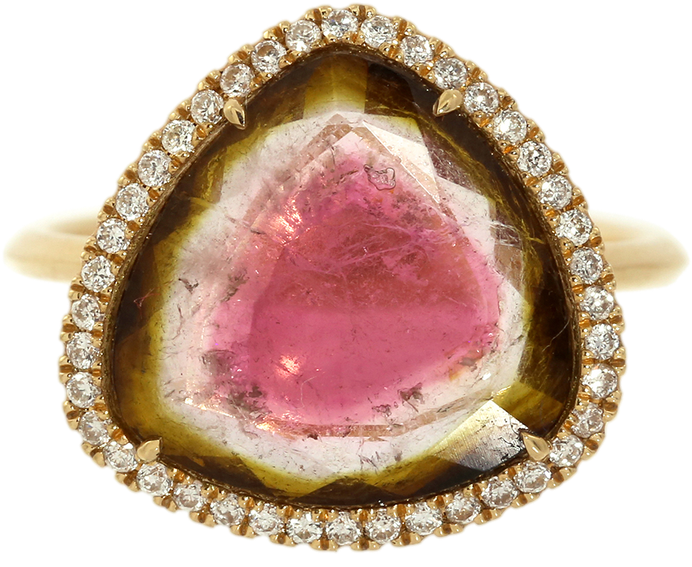 Watermelon Tourmaline Slice & Diamond Ring - Engagement Ring (1024x1024), Png Download