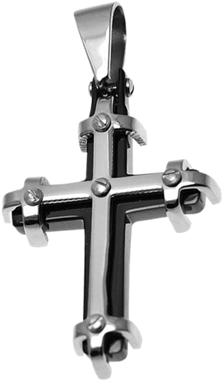 Stainless Banded Gothic Cross Pendant - Cross (555x555), Png Download