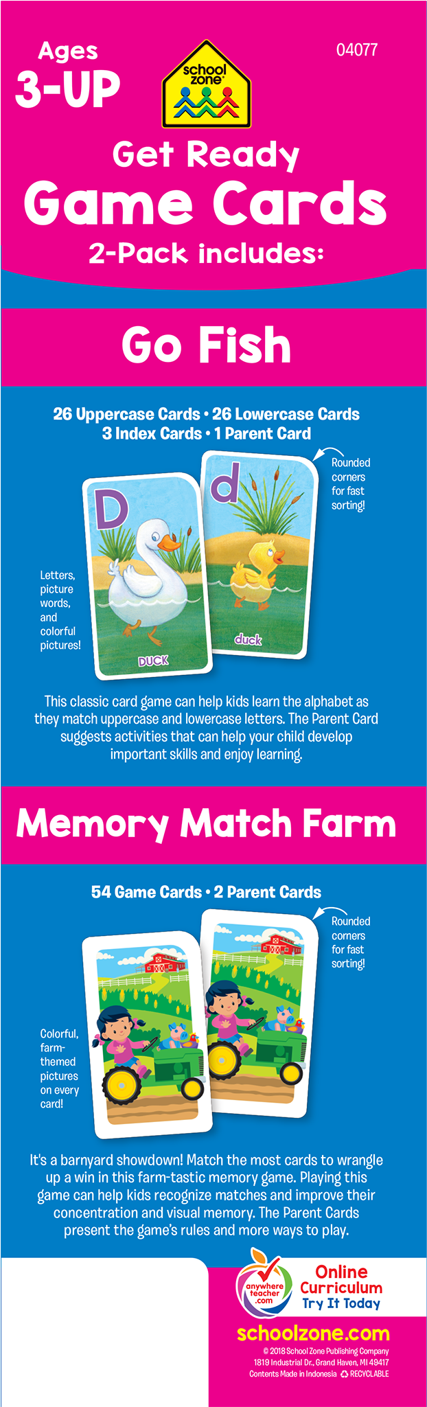 Get Ready Game Cards Go Fish & Memory Match Farm 2-pack - School Zone (2048x2048), Png Download