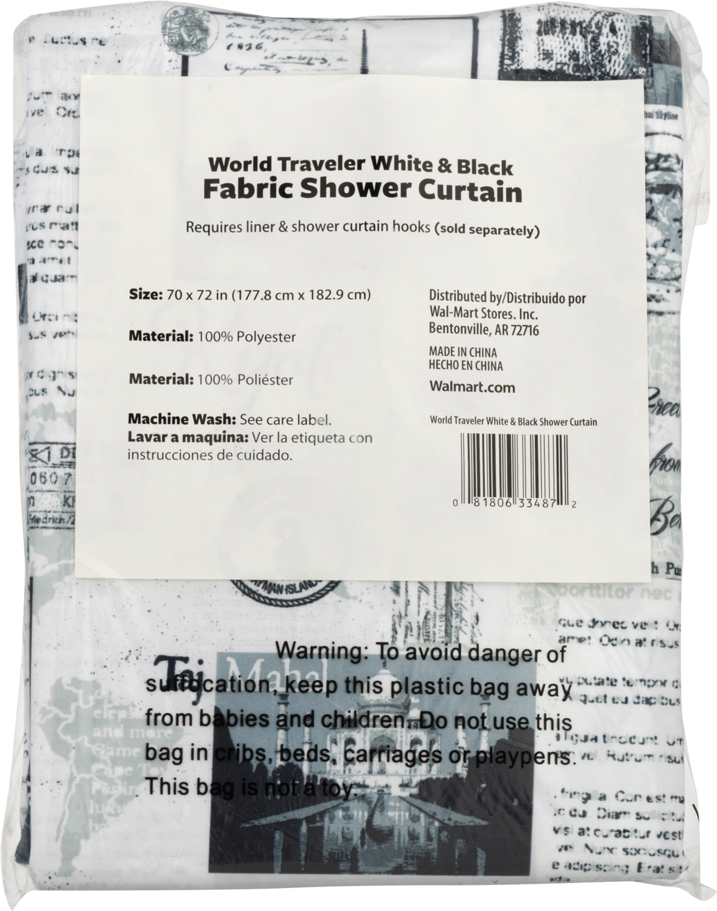 World Traveler Fabric Shower Curtain, White & Black, - Number (1800x1800), Png Download