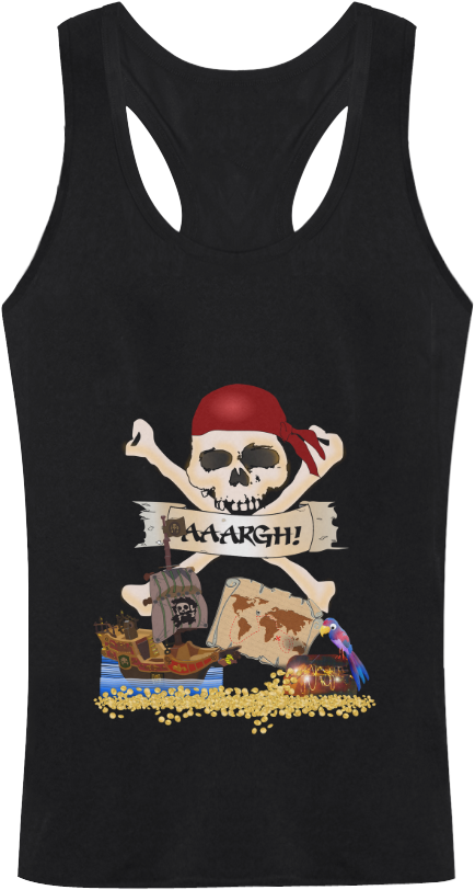 Pirate Ship, Treasure Chest And Jolly Roger Men's I-shaped - Vest (1000x1000), Png Download