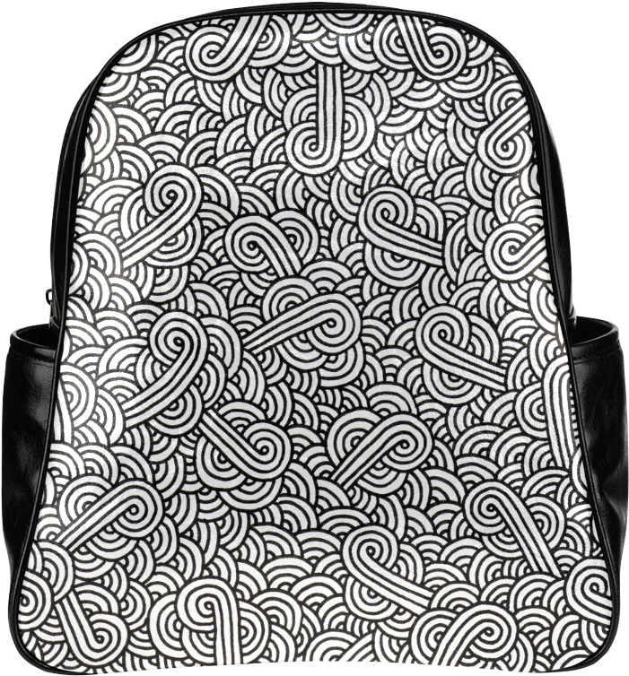 Black And White Swirls Doodles Multi-pockets Backpack - Laptop Bag (1000x1000), Png Download