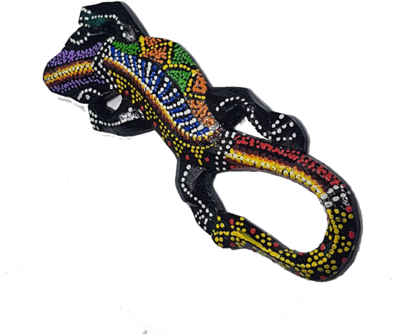 Gecko Handmade 6 Inch Painted Wooden Aboriginal Art - Belt (561x640), Png Download