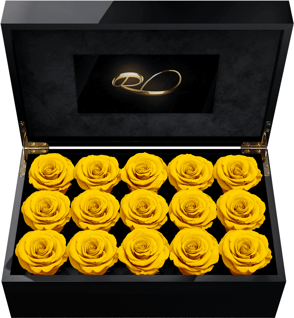Video Screen Flower Box Gala With 15 Preserved Yellow - Rose (1500x1500), Png Download