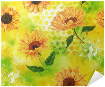 Seamless Pattern With Watercolor Sunflowers On Yellow-green - Watercolor Painting (400x400), Png Download
