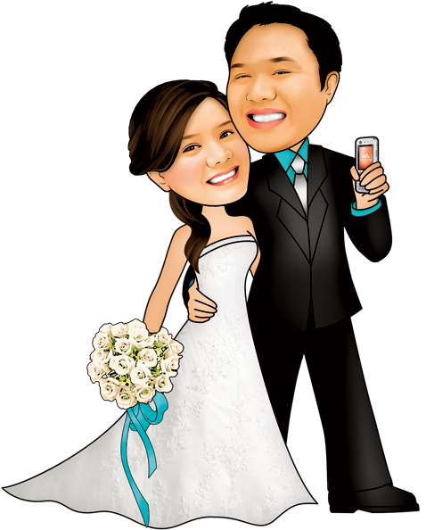 Wedding Couple Caricature Png (580x700), Png Download