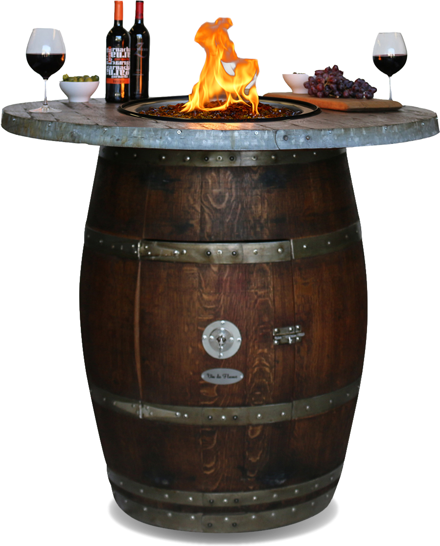 Tall Wine Barrel Fire Pit Table Barrel Wood Top - Vin De Flame (1444x1225), Png Download
