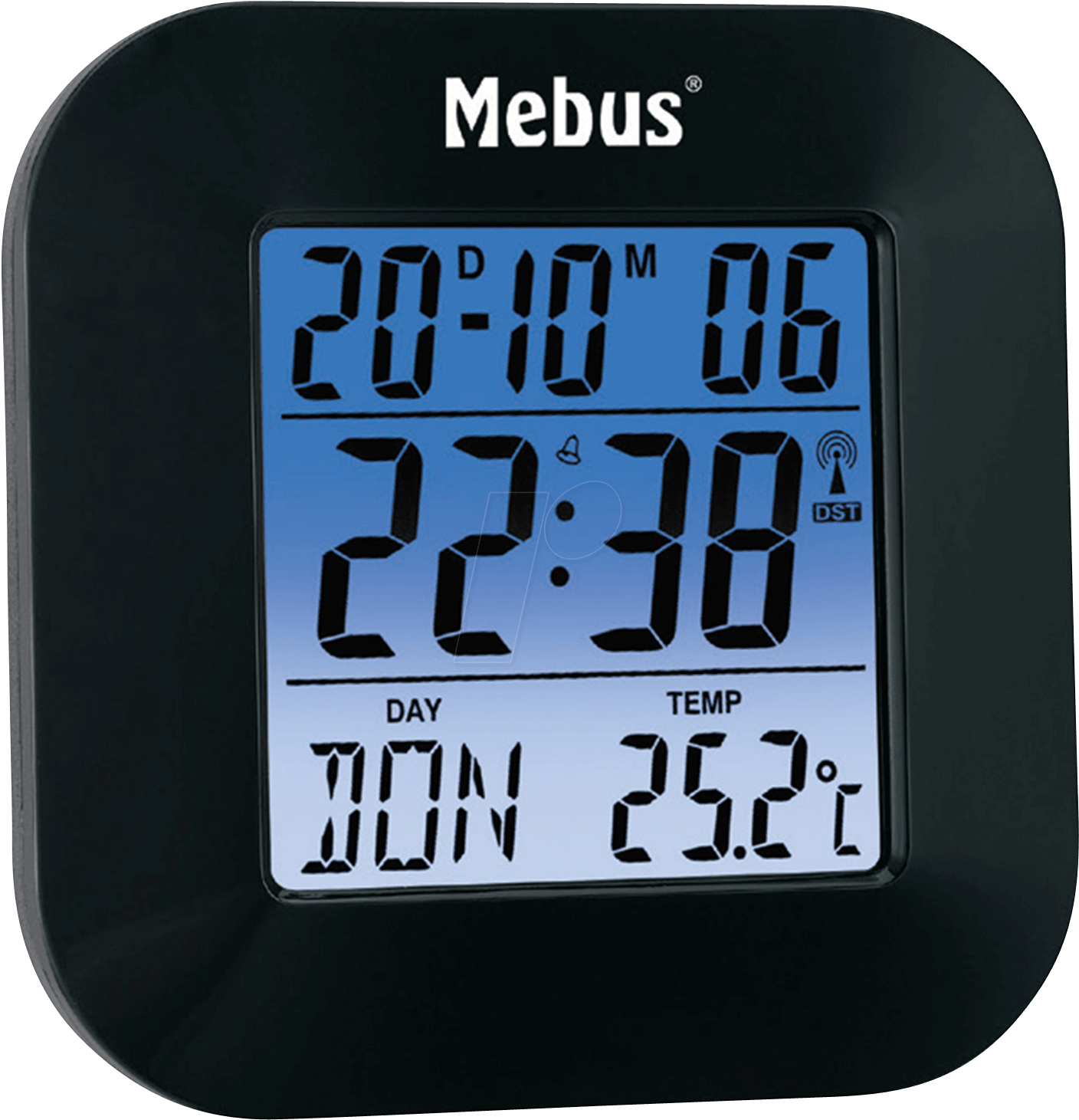 Radio Alarm Clock Digital, Temperature, Date, Black - Radio Alarm Clock Mebus 51510 Black (1645x1772), Png Download