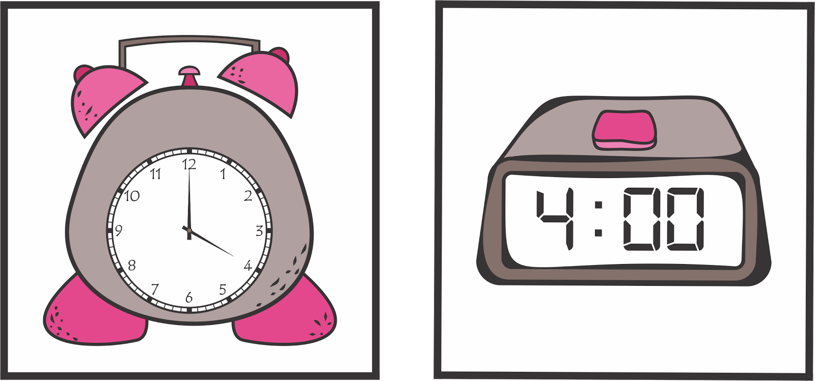 Match The Analog Clock Cards And The Corresponding - Digital Clock Cartoon Png (1600x749), Png Download