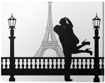 Couple In Love In Front Of Eiffel Tower In Paris Silhouette - Silhouette Of Couple Kissing In Paris (400x400), Png Download
