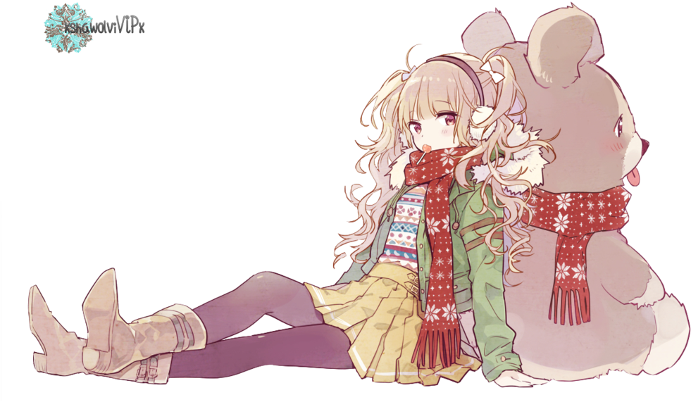 Female Deviantart Pixiv Transprent Png Free Download - Anime With Teddy Bear (1024x691), Png Download