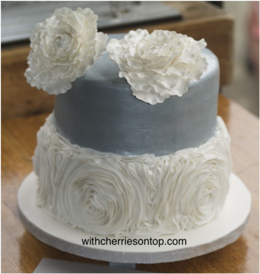 Rosette And Silver Wedding Cake On Cake Central - Silver Cake (900x1200), Png Download