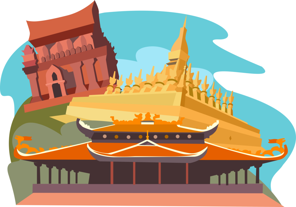 Vector Illustration Of Pha That Luang, Vientiane, Laos, - Temple Buddha Clipart Cute Cartoon (999x700), Png Download