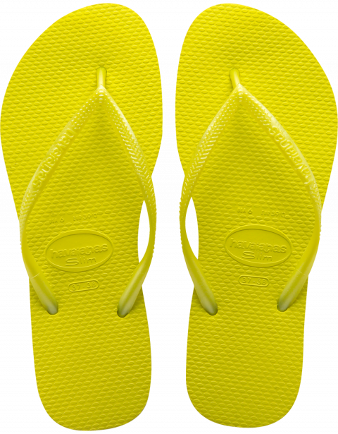 Slim Neon Yellow Havaianas - Yellow Flip Flops (480x615), Png Download