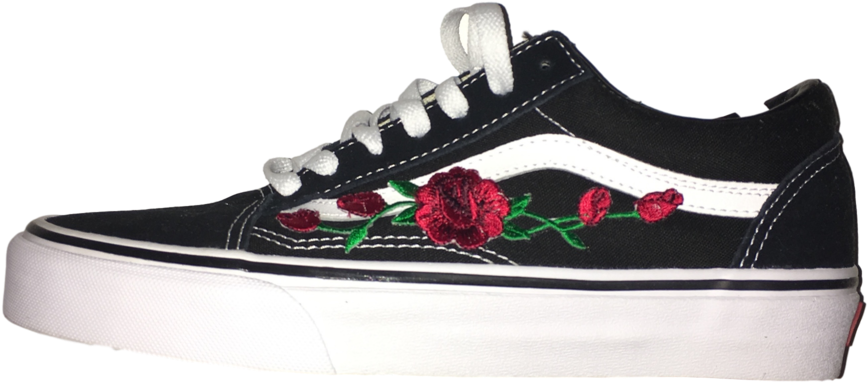 Download Shoes Jpg Black And White Stock - Vans With Roses White PNG Image with No - PNGkey.com