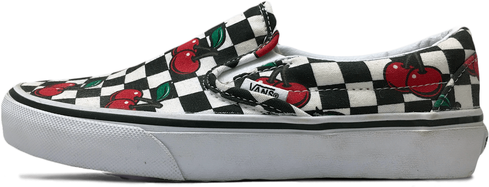 cherry checkered vans slip on