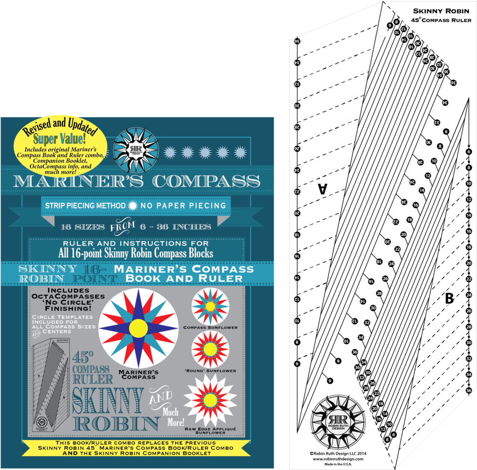 Skinny 16-point Book And Ruler - Mariner's Compass (1000x1037), Png Download
