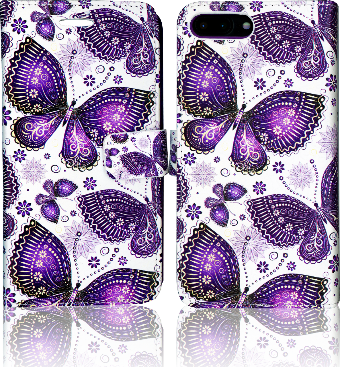 Iphone 7 Plus/8 Plus Mm 3d Design Wallet Purple Butterflies (1186x1280), Png Download