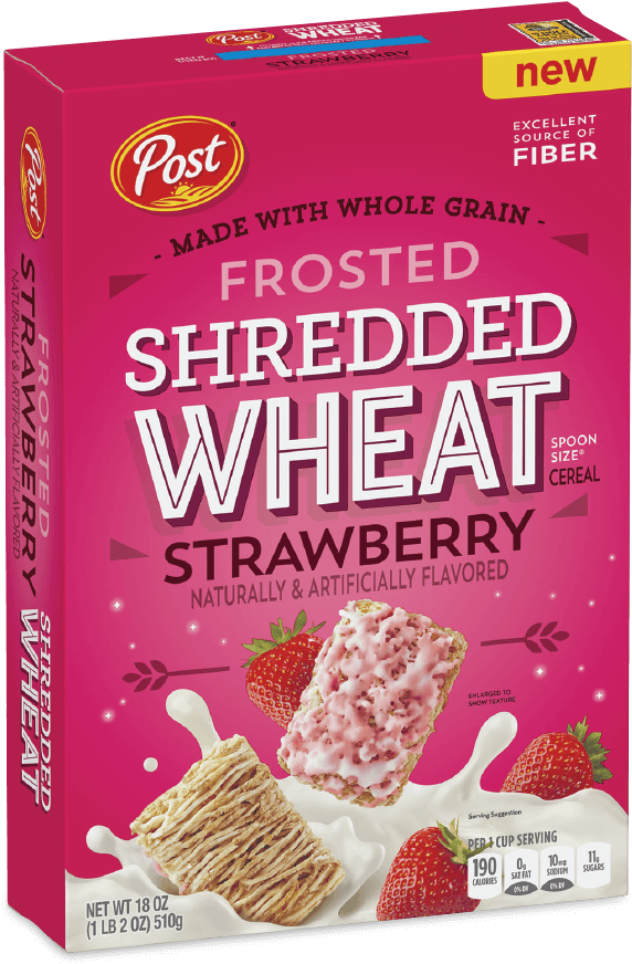 Post Shredded Wheat Frosted Strawberry Cereal Box - Biscuit (760x1019), Png Download