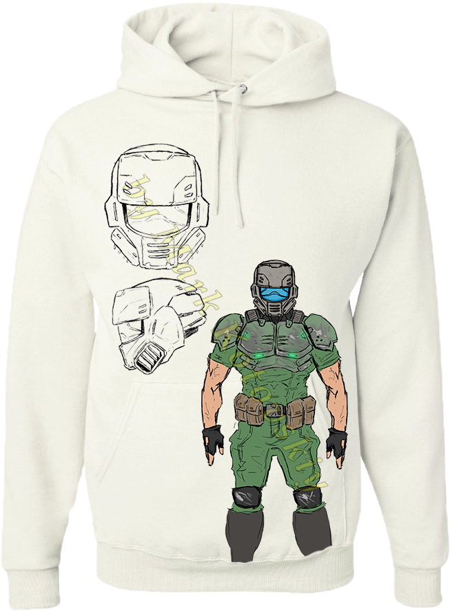 Заказать Толстовка С Принтом Doomguy - Белая Толстовка С Принтом (776x970), Png Download