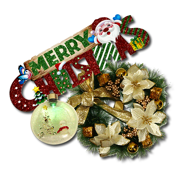 Christmas Banner, Multicolor Night Lamp And Wreath - Christmas Ornament (600x600), Png Download